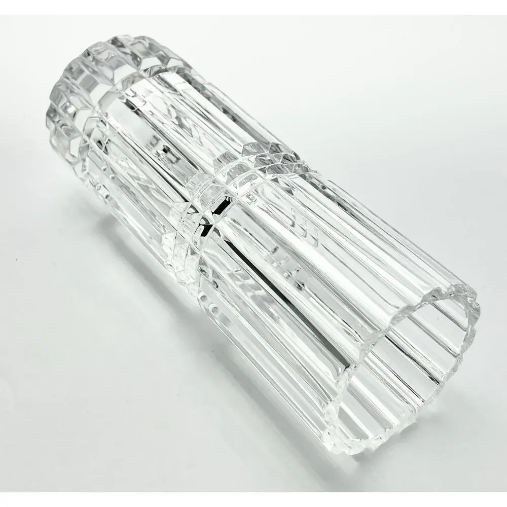 Vintage French Contemporary Postmodern-Style Cylinder Column Cut Crystal Vase 9”